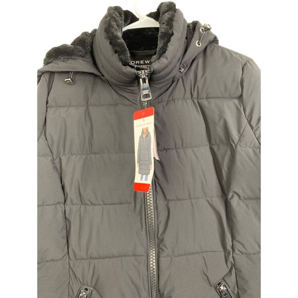 Andrew Marc Stretch Puffer Jacket M Black Removable Fur Hood RGG10697 NWT - Picture 13 of 13